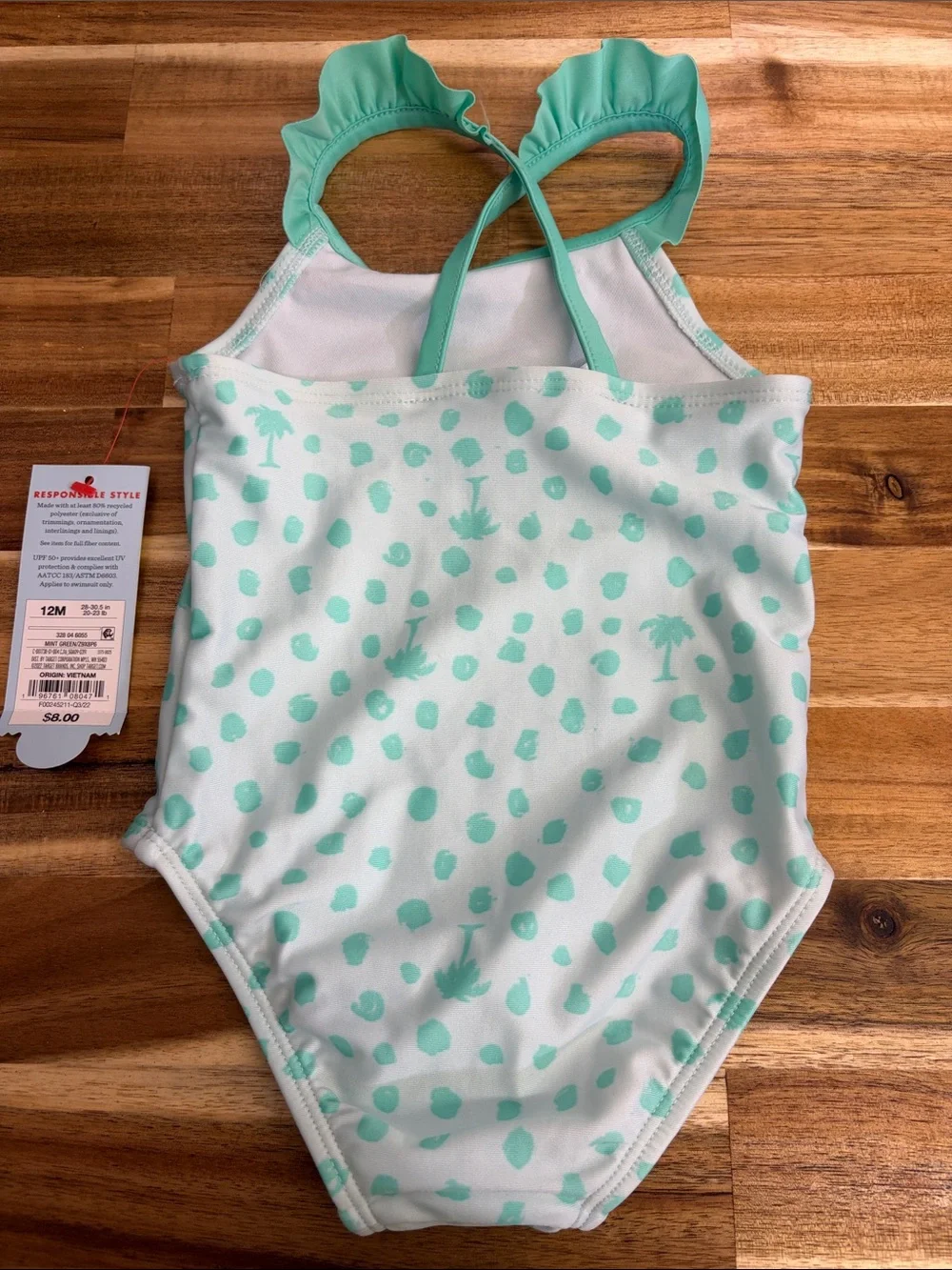Cat & Jack Mint Green and White Palm Dot One-Piece Swimsuit